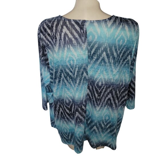 Catherines 2X 22/24W Blue & Gray Ikat Print 3/4 Sleeve Tunic‎ Top layered summer - Picture 3 of 4